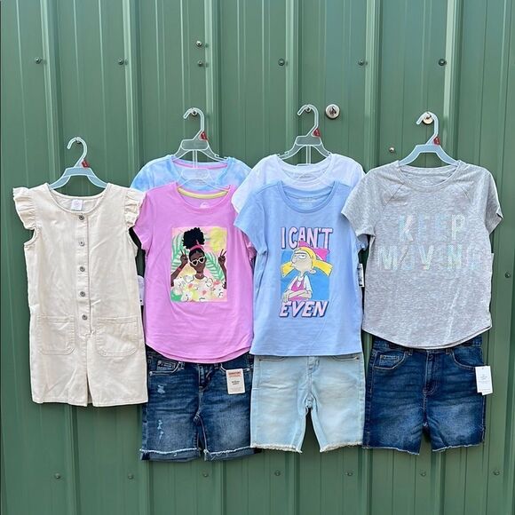Girls Romper Denim Shorts & T-Shirt 7-Piece Bundle Size M - Picture 1 of 13